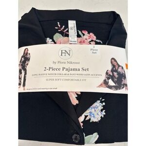 Flora Nikrooz 2 Piece Pajama Set Floral Long Sleeve Notch Collar Black XXL
